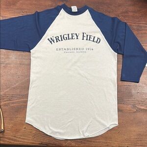 Vintage Wrigley Field size medium 3/4 sleeves Blue and White Tee Cubs